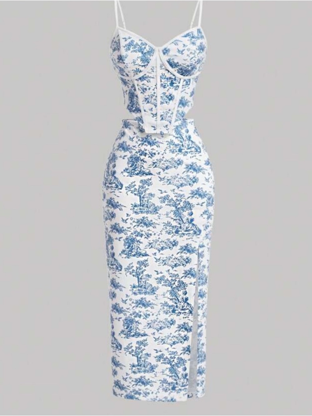 Blue and white two piece floral set